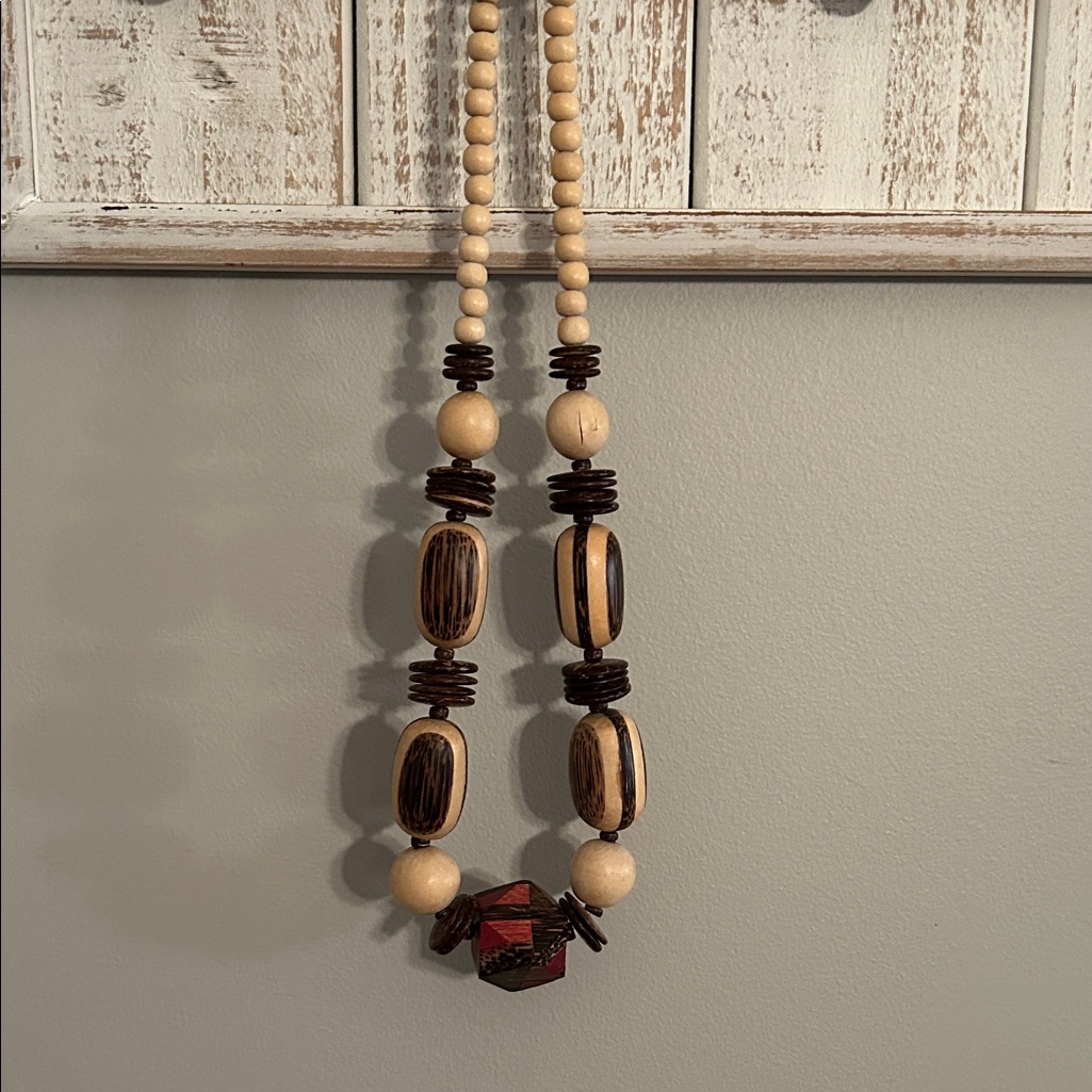 Multi Wood Bead Necklace, Vintage Chunky Wooden Beads